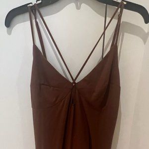 REFORMATION V-Neck Spaghetti Strap Brown Maxi Dress - size XL